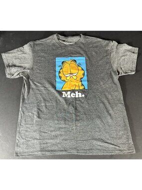 Garfield MEH. Men's T Shirt Gray Graphics Comic Book Orange  Cat Humor L